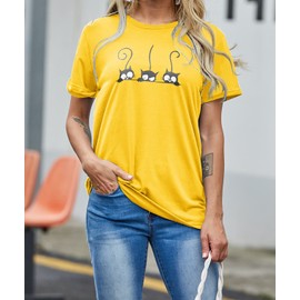 NIUBIA Women's Three Cats Printed Shirts New Novelty T-Shirts Cute Teen Girls Casual Tops