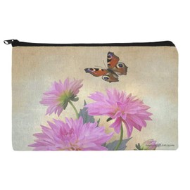 GRAPHICS & MORE Pink Dahlia Flowers and Butterfly Makeup Cosmetic Bag Organizer Pouch