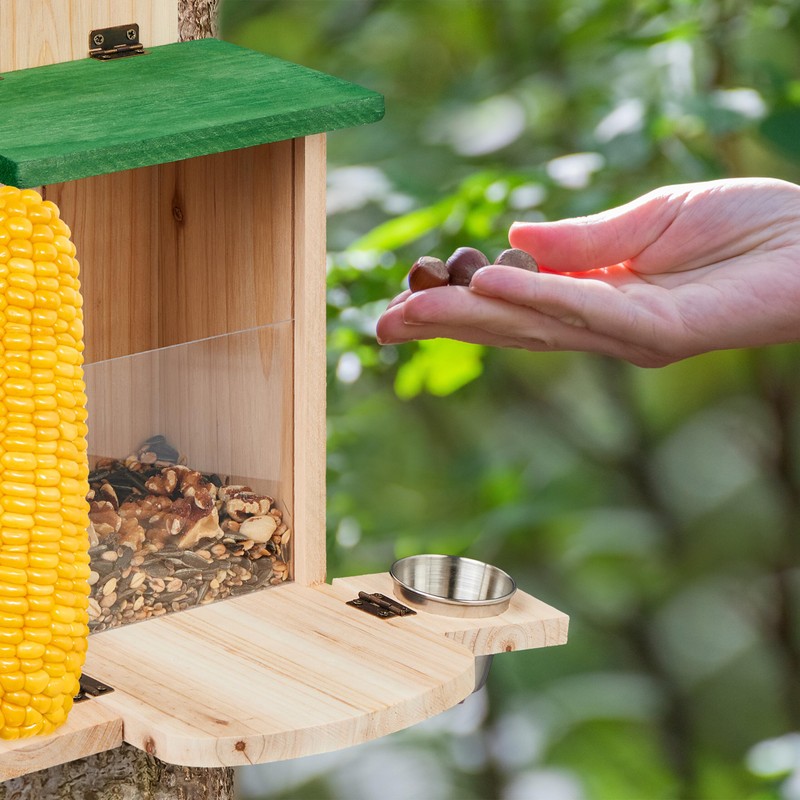 Relaxdays Squirrel Feeder Construction Kit, Wood, Squirrel Feeder with Corn