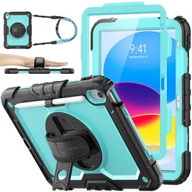 SEYMAC stock SEYMAC stock for iPad 11th Generation Case A16 11 inch 2025/iPad 10th Generation Case 10.9 inch 2022, Full-body Shockproof with Screen Protector, 360 Rotating Stand/Hand Strap, Pencil Holder, Skyblue