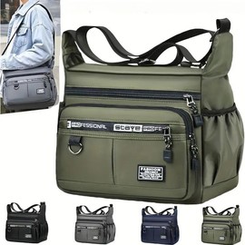 Large capacity men's shoulder bag, waterproof and wear-resistant backpack, multi pocket business bag, business casual men's crossbody bag - Colour: black