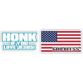 Honk If You Love Jesus God Bless American Flag Full Color Decal Sticker Jesus Saves Cross Christian God Bible Faith Family Truck US Flag