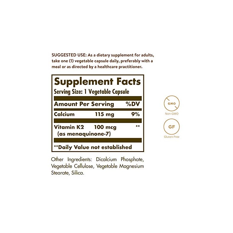 Solgar Natural Vitamin K2 (MK-7) 100 µg Vegetable Capsules -