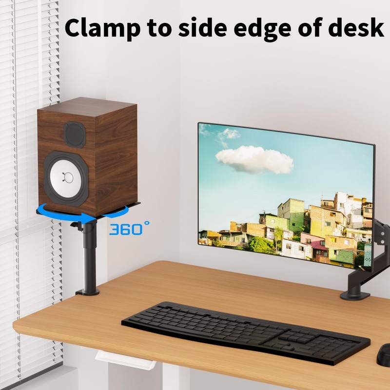 suptek Clamp-on Speaker Stand Desk Mount Set, Height Adjustment, Swivel,