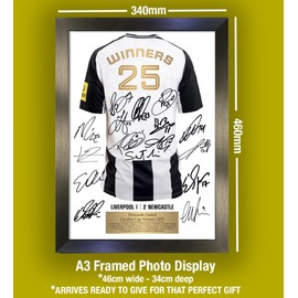 Newcastle Carabao Cup Winners 2025 Limited Edition Signed A3 Shirt Reproduction Autograph Poster Print Display (Frame Size 460 x 340mm) Display No162