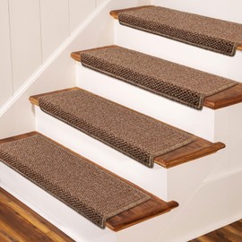 Brakki Bullnose Carpet Stair Treads, Non Slip Stair Treads for Wooden Steps Indoor, Stair Runner, Soft Stair Rugs for Pets, Edging Stair Protectors, Washable, 29.5"x9.5"x1.5" 7pcs, Camel Brown
