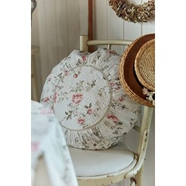 Jeanne d'Arc Living Femme Facon Quilt Cushion Cover Floral Diameter 50 cm Round Rose Floral Quilt Decorative Cushion Organic Cotton