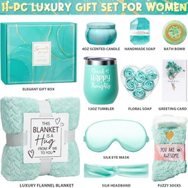 Birthday Gifts for Women Self Care Gifts Get Well Soon Gifts, Ocean Relaxing Spa Gifts Basket Care Package w/ Luxury Flannel Blanket, Unique Mothers Day Gifts Idea for Mom Her Friends Sister Wife