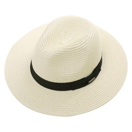 Fancet Packable Straw Fedora Panama Sun Summer Beach Hat Cuban Trilby Men Women 56-67cm, Black, 3X-Large
