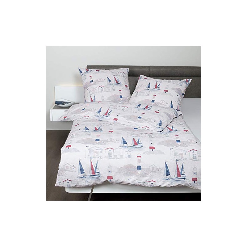 Janine Bed Linen Soft Seersucker Red/Blue Size 135 x 200