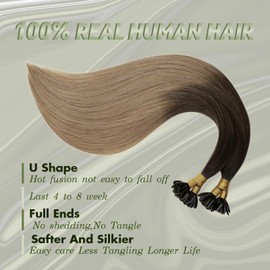 RUNATURE U-Tip Extensions Real Hair 55 cm Brown Balayage Blonde Keratin Bonding Extensions Real Hair Brown Ombre U Tip Bondings Extensions Real Hair 50 g #2/6/18