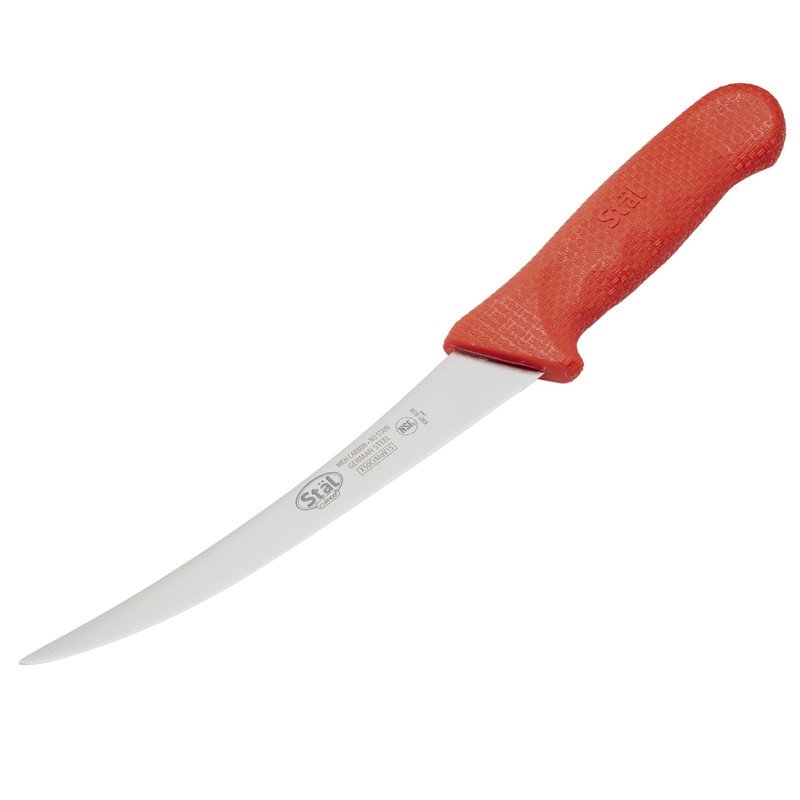 Winco 6" Commercial-Grade German Steel Boning Knife, Curved, Red