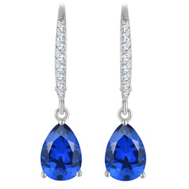 YL 10x7mm Sterling Silver Dangle Earrings Blue Sapphire 925 Pear Leverback Earrings for Women Teardrop Created Birthstone Drop Earring Jewelry