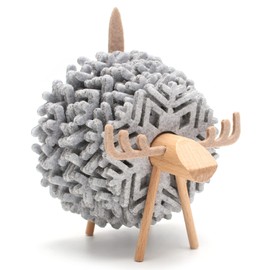 Elk Felt Coasters, Pack of 12 Glasses, Snowflakes, Glass Coasters, Mats with Stag-Shaped Wooden Holder, Decoration for Table Decoration, Christmas, Winter, Kitchen, Drinks Cups, Glass - Table Coasters