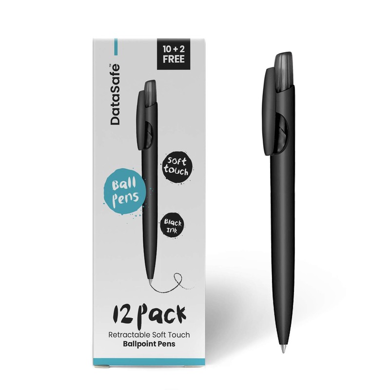 Datasafe Retractable Clicky Ballpoint Writing Pens, Black Casing, Medium Point