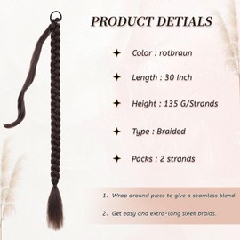 Fulang Hair 2PCS Braid Ponytail Extension Long Plait Hair Extensions with Hair Tie Straight Wrap Around Ponytail Hair Extensions for Women Pony Tails Extensions Natural Soft Synthetic Hairpieces