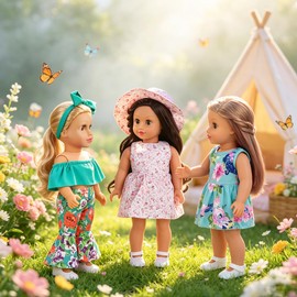 ZITA ELEMENT 24 Pcs American Doll Clothes & Accessories for 18 Inch Dolls, 10 Complete Sets of Outfits, Dresses, Swimsuits, Tights, Ideal Gift for Girls