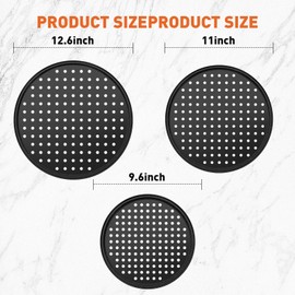 CasaCulina 3PCS Round Pizza Pan with Holes, Nonstick Pizza Tray for Oven 9Inch, 11Inch, 12 Inch, Pizza Baking Pans, Perforated Carbon Steel Pizza Bakeware for Home Restaurant Kitchen Baking
