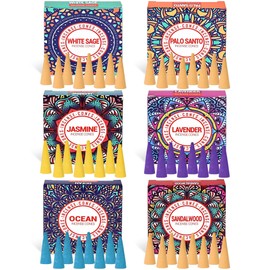 Incense Cones Set - Lavender, Jasmine, Sandalwood, Palo Santo, Rose, White Sage for Meditation & Yoga