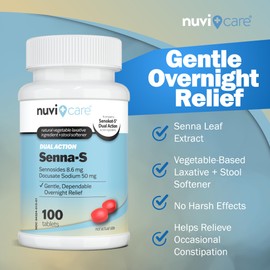NUVICARE Senna Plus Laxative Stool Softener - Docusate Sodium (50mg) Stool Softener with Stimulant Laxative Sennosides (8.6mg) - Compare to Senokot-S for Occasional Constipation Relief* (2 Pack)