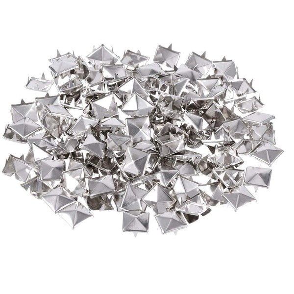 WedDecor 8mm Pyramid Shape Spike Square Studs Prong Rivets for Decorating Belts, Bags, Shoes, Leathercrafts, Punk & Goth Fashion Accessories, Silver, 100pcs