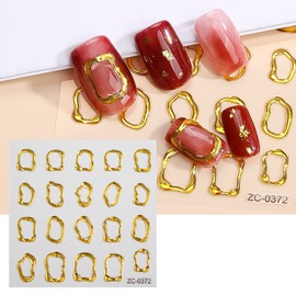 5D Gold Embossed Nail Art Stickers Decals Crystal Soft Glue Irregular Geometric Frames Nail Stickers Heart Hollow Designs Nail Decals Self Adhesive Nail Supplies Acrylic DIY Nail for Women Nail Decoration 5 Sheet