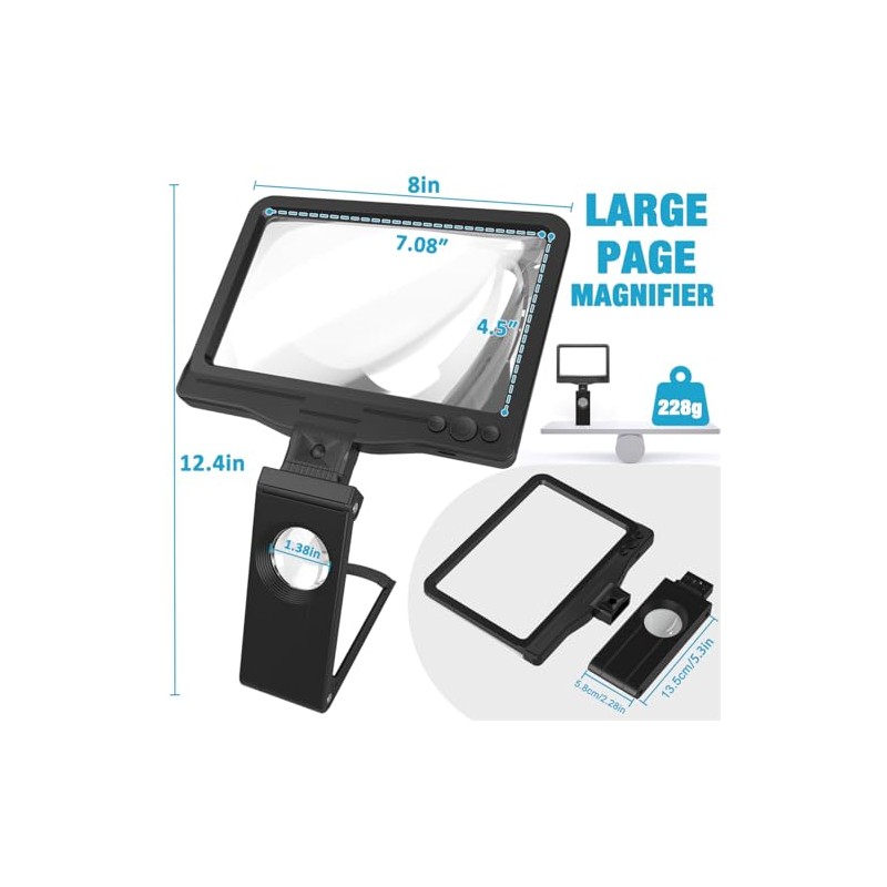 30X 6X Rechargeable Magnifying Glass for Reading, Large Full Page