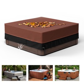 Pacok Square Hot Tub Cover, Waterproof 600D Oxford Fabric SPA Hot Tub Covers with Drawstring, Outdoor SPA Bath Pool Dust Cover with Air Vent, Brown+Black(220x220x85CM)