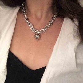 Aneneiceera Vintage Chunky Chain Necklace Thick Chain Choker Necklace Gold Rectangle Link Chain Necklaces Punk Minimalist Necklace Chain Jewelry for Women and Girls (Silver)