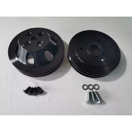 CNCRSR BBC Big Block Chevy SWP Black Aluminum 2 Groove Water Pump Crankshaft Pulley Kit