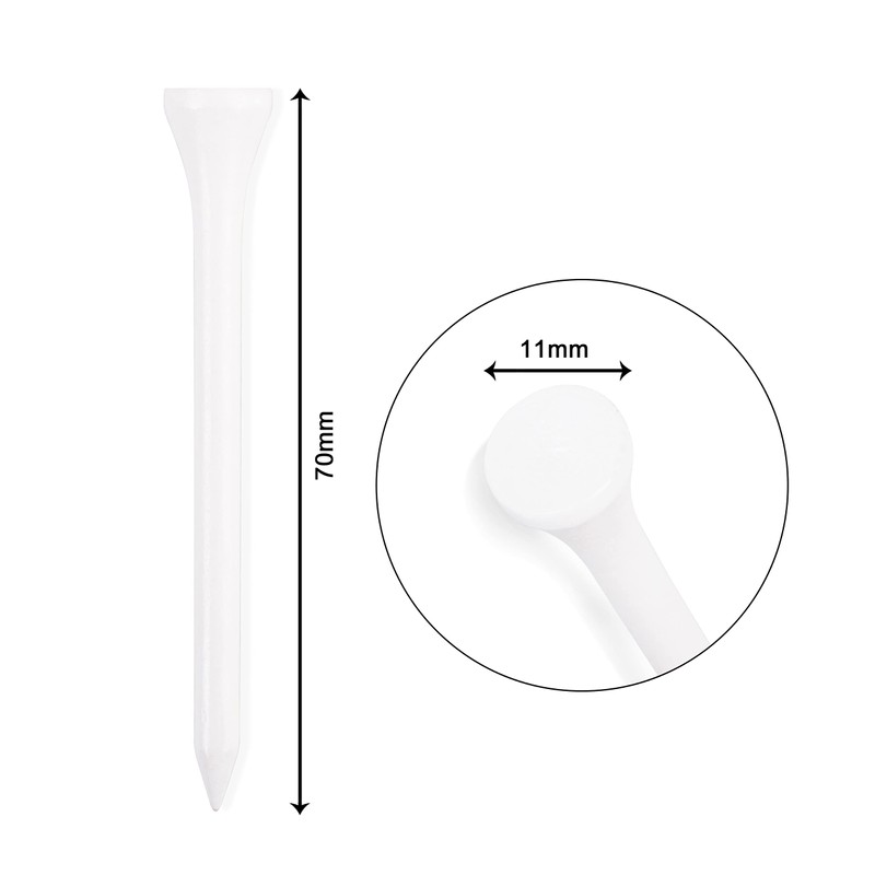 70mm 2 3/4" White Wooden Golf Tees Tee Biodegradable XL