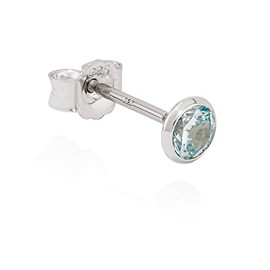 NKlaus Single Goblet Stud Earrings 925 Silver Rhodium-Plated 4 mm Zirconia Light Blue Earring 11212, Silver, Cubic Zirconia