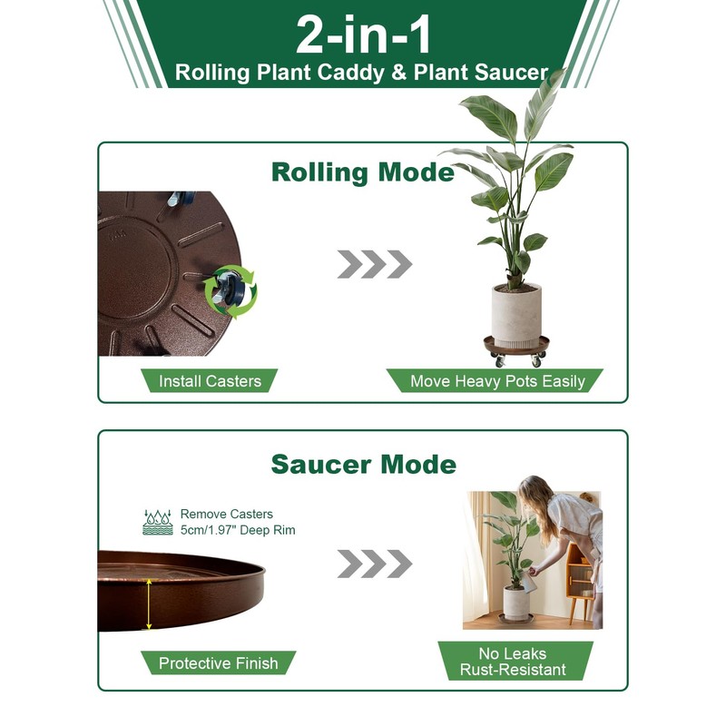Plant Saucer 16" Rolling Plant Caddy Rolling Plant Stand with