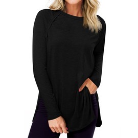 Cicy Bell Womens Long Sleeve Tunic Tops Side Slit Crew Neck Oversized T Shirts Fall Casual Loose Fit Basic Tees Shirts Black