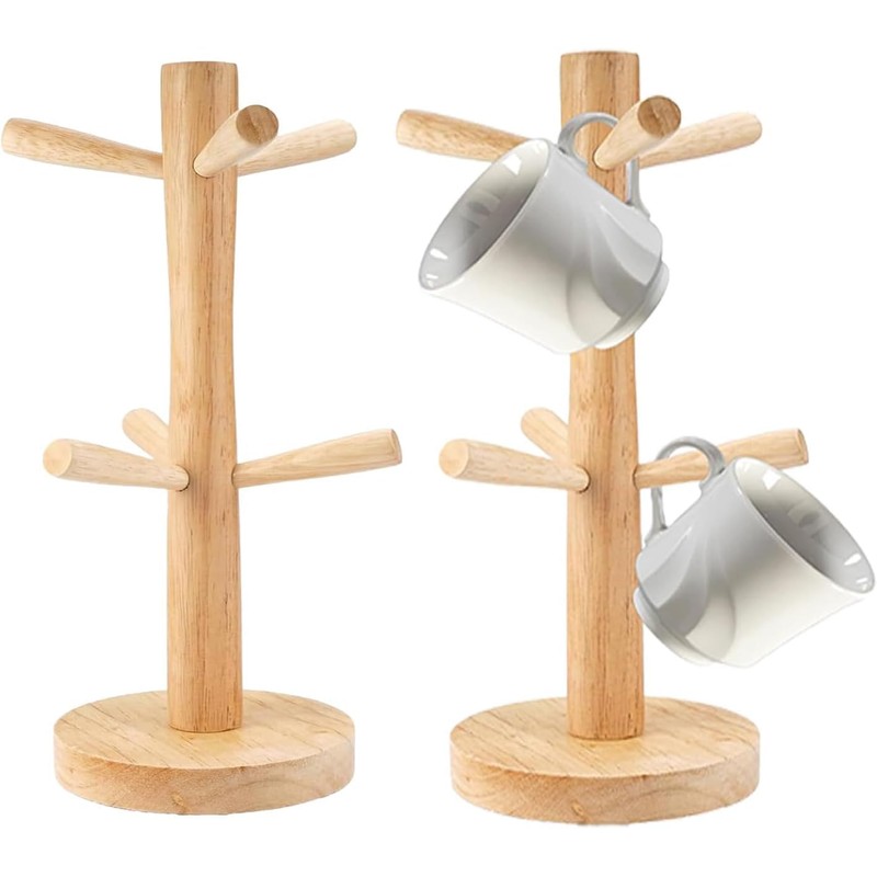 SZKKQKJ Wooden Cup Stand, Pretzel Stand, Cup Holder, 6 Arms,