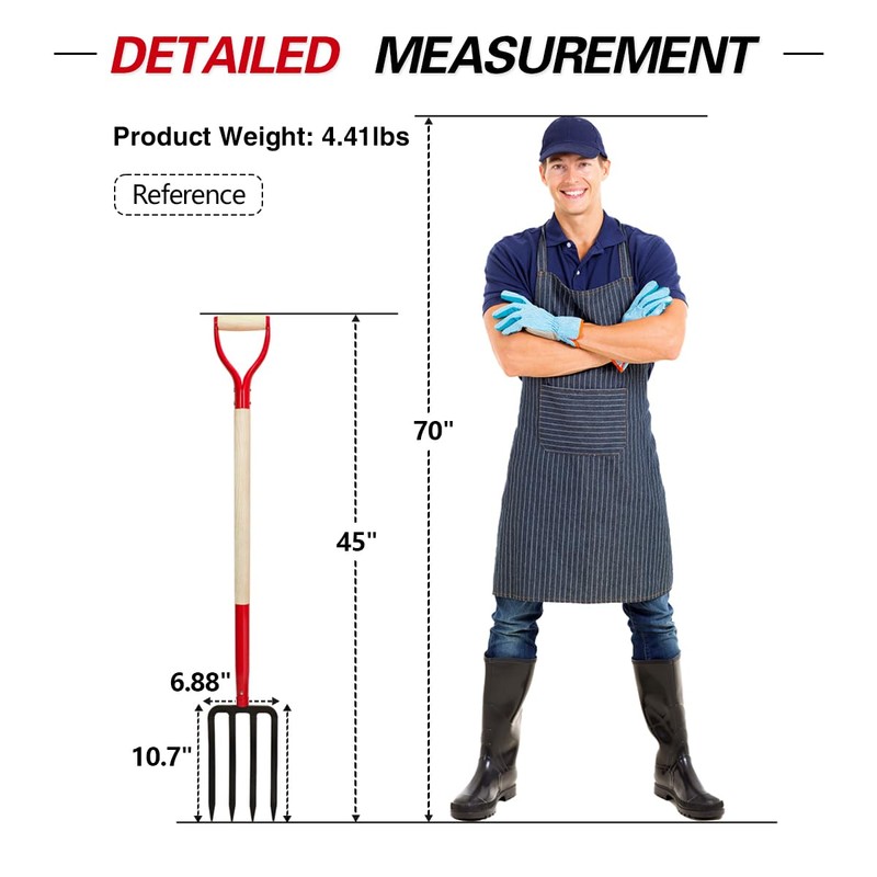 Dikuyeel Heavy Duty Garden Fork for Digging, 4 Tines Pitch