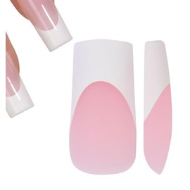 NOVO OVO White French Tip Square Nail Tips Press on BERRY PINK, Extra Thick Medium Soft Gel Fake Nail Acrylic Extension, Need Builder Gel Top Coat, No Glue Included, for Salon DIY 15 Sizes x 240 pcs