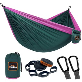 AnorTrek Camping Hammock, Super Lightweight Portable Parachute Hammock with Two Tree Straps Single or Double Nylon Travel Tree Hammocks