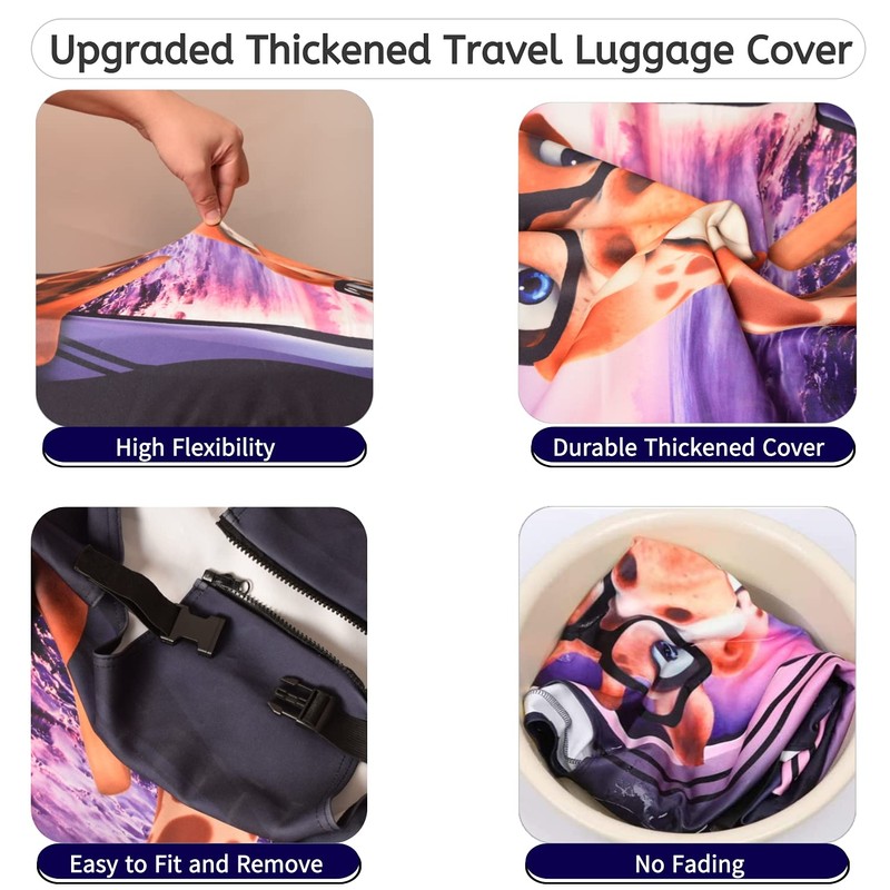 7-Mi 3D Print Giraffe Design Travel Suitcase Protector Elastic Sleeve