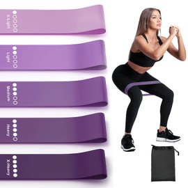 Bandas de Resistencia, 5 Niveles Ligas de Resistencia Elásticas para Ejercicio, Resistance Bands, Látex 100% Natural con Bolsa, para Casa, Gym, Yoga, Pilates, Crossfit, Fisioterapia (Violeta)