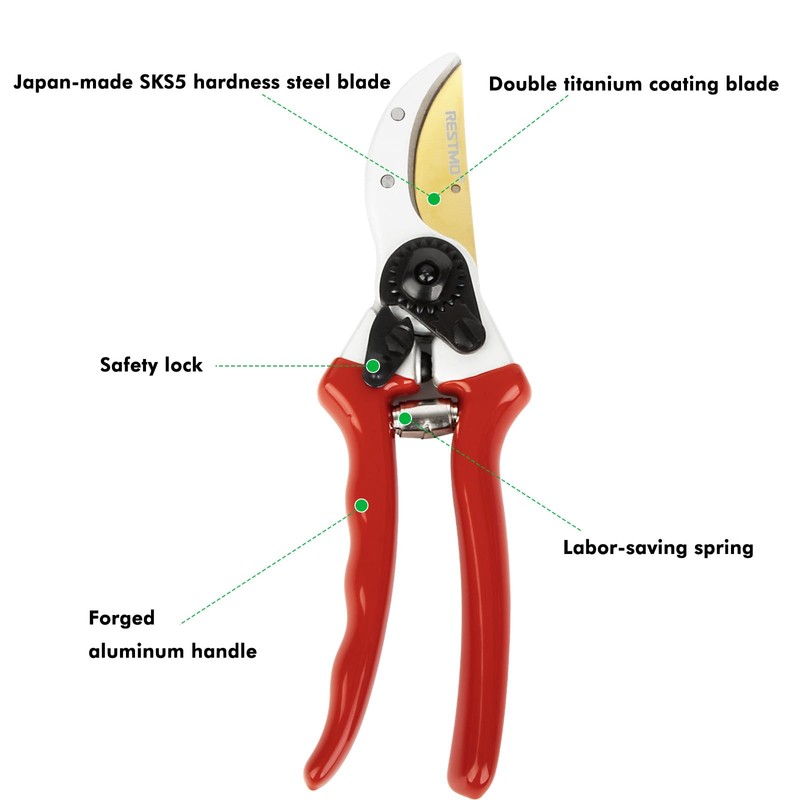 RESTMO Heavy Duty Pruning Shears, Premium Garden Clippers with Forged