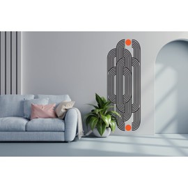 Geometric Lines with Circle Mid Century Decals | Retro 70s Decor for Modern Living Room | Peel and Stick Wall Panels