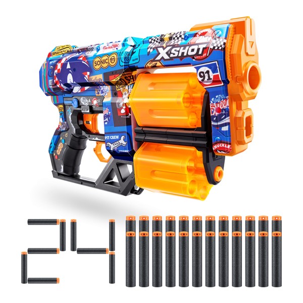 XSHOT 36741H Race Team Dread Blaster - Skin with Sonic The Hedgehog (24 Darts) by Zuru