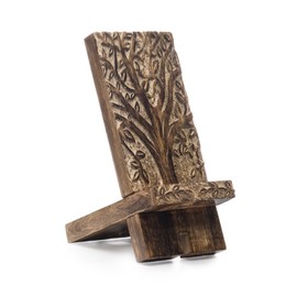 Matr Boomie Hand Carved Solid Wood Phone Holder Stand, Docking, Charging Station for Smartphones