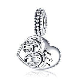 Abalorio con circonita cúbica número 16, 18, 21, 30, 40, 50, 60 años de amor, plata de ley 925, compatible con collar y pulsera de mujer, Plata esterlina, plata de ley,