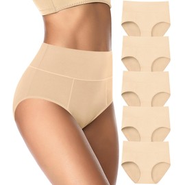 ASIMOON Tummy Control Underwear for Women Cotton High Waisted Plus Size Full Coverage Shaping Panties Briefs Ladies Pack L