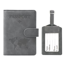 GADITIEK Passport Cover and Suitcase Tag Set, Faux Leather Passport Case with Suitcase Tag, Air Travel, Passport Cover with RFID Block for Credit Cards, ID Cards, Travel Documents, Travel Accessories,