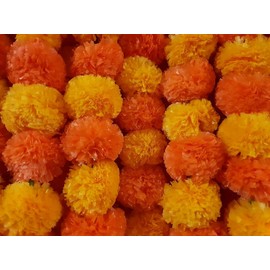 Estationeryhouse 5ft Artificial Marigold Flower Garland for Parties Wedding Diwali Mehndi Pooja Festival & Traditional Indian Theme Decoration Home Photo Prop pk of 5 (Light&Bright Orange)