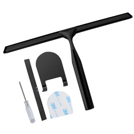 Black Stainless Steel Shower Squeegee, Squeegee Shower with 1 Metal Hook and 2 Rubber Blades for Shower Doors, Bathroom Surfaces, Windows & Car Windscreen Cleaning