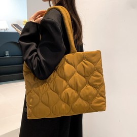 Makukke Puffer Tote Bag Aesthetic Quilted Bag Women's Shoulder Bag Large Shopper Quilted Bag Shoulder Bags for Work Office Travel Shopping School, brown
